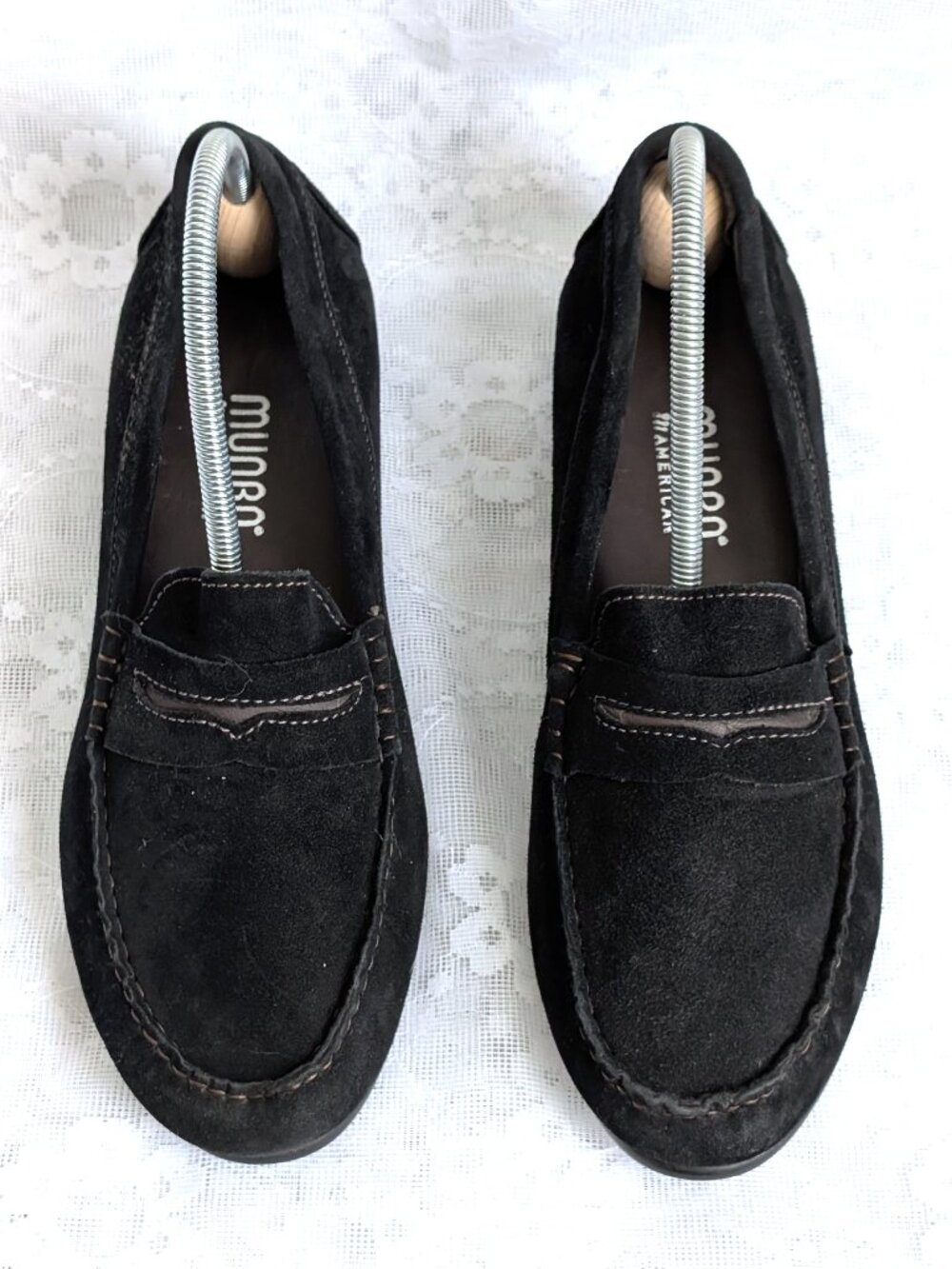 NEW MUNRO Ramie Black Suede Leather Penny Shoes Loafers Women Size 8 1/2 W $199